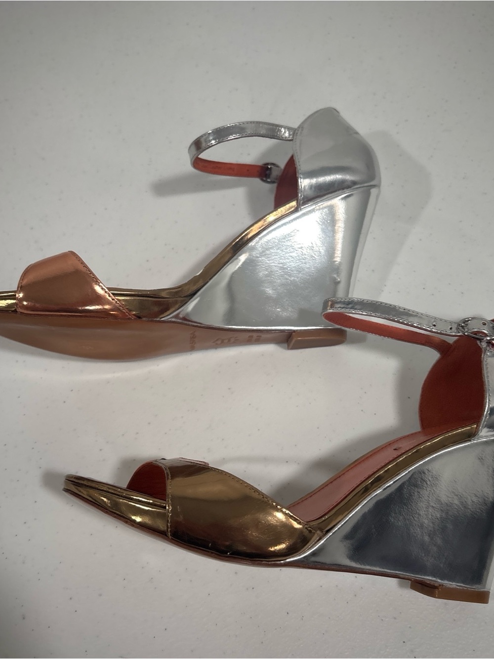 Via Spiga Gold and Silver Metallic Wedge Sandals - Picture 4 of 8